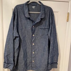 Lands’ End Men’s XXL 50–52 Chambray Blue Cotton Sleep Shirt Pajama Top